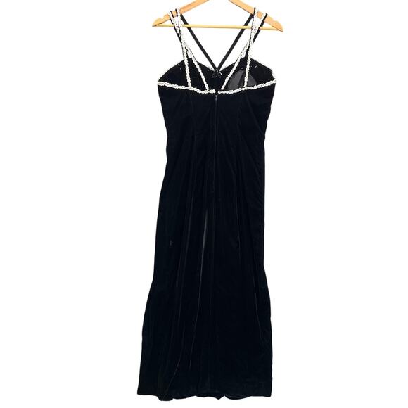 Nadine 90s Black Velvet White lace Crochet V Neck Prom Evening Dress Women 13 - Picture 5 of 13